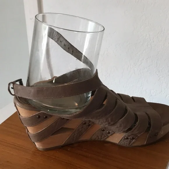 Eileen Fisher Lotus Wedges Wood/Leather Tan Leather EUC backyard BBQ Approved - Picture 9 of 9